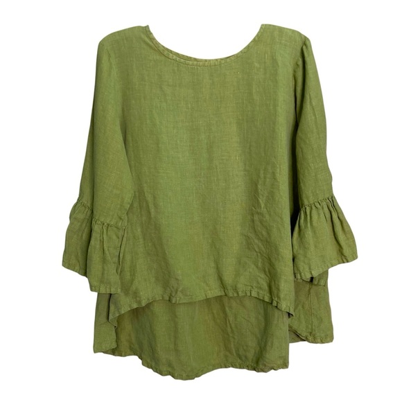 Bryn Walker Fran Linen Ruffle Sleeve Popover Hi Lo Blouse Sage Green (Size s) - Picture 1 of 12
